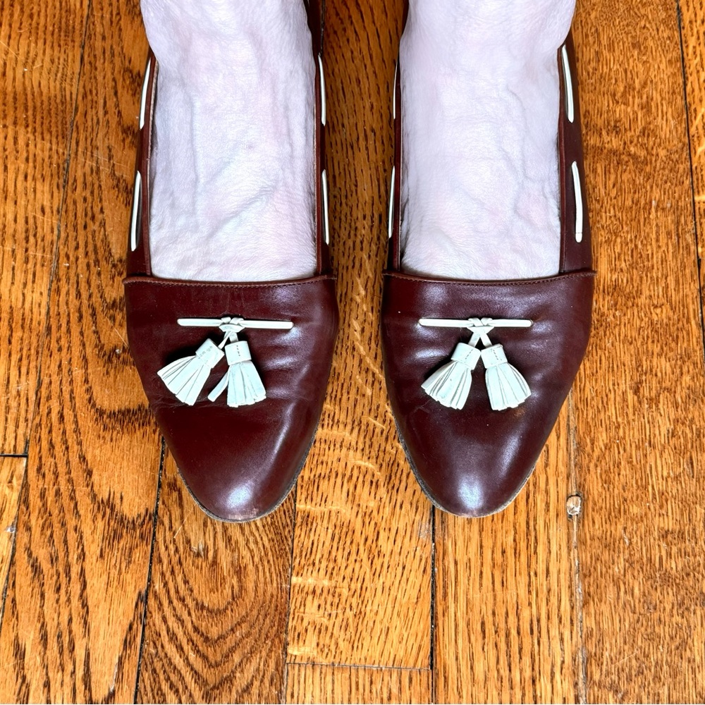 Ralph Lauren preppy vintage sample sale tassle flats brown with white tassle - Picture 11 of 11